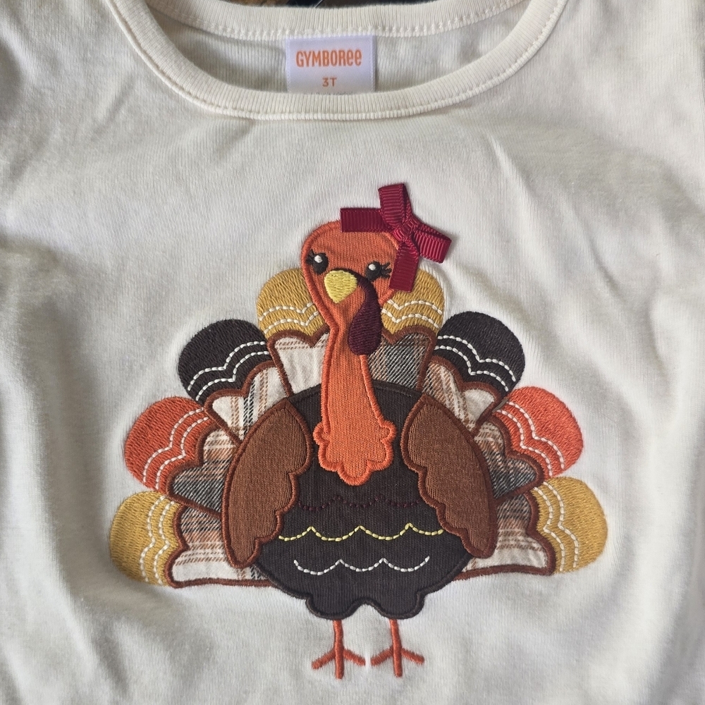 Gymboree Turkey Embroidered Long Sleeve Tee - Cream